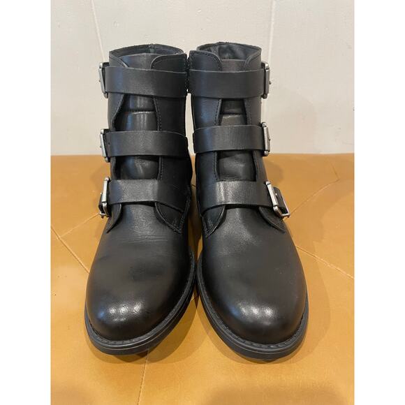 Chambers Womens Leather combat Moto Boot Black Buckles Made in Portugal Size 6.5 - Picture 6 of 8